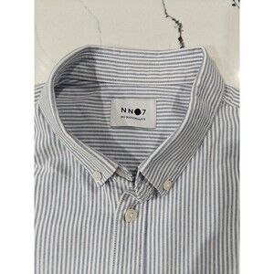 NN07 No Nationality Shirt Mens Large White Blue Striped Sixten Button Down